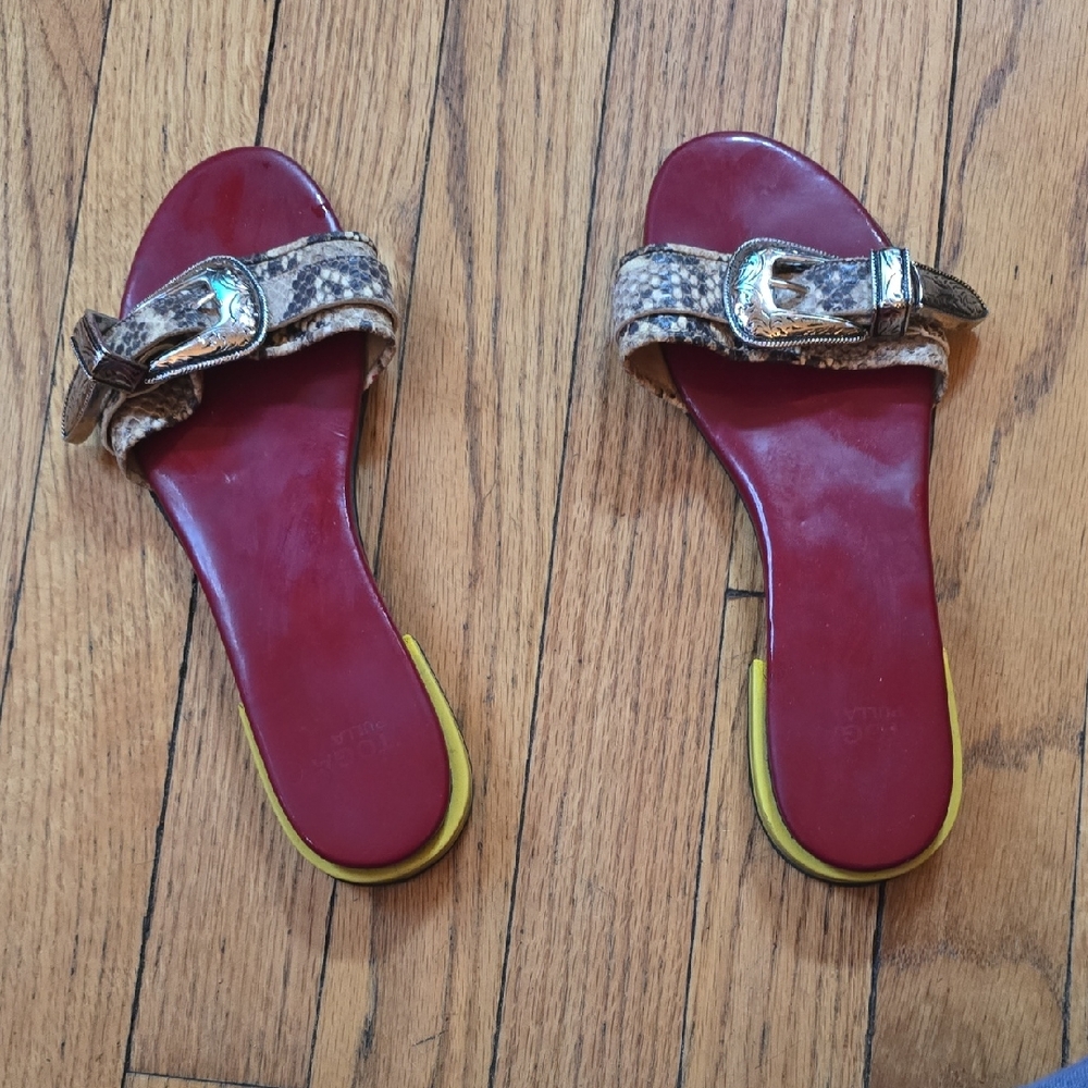 TOGA Pulla Red and Brown Sandals with Metallic Strap